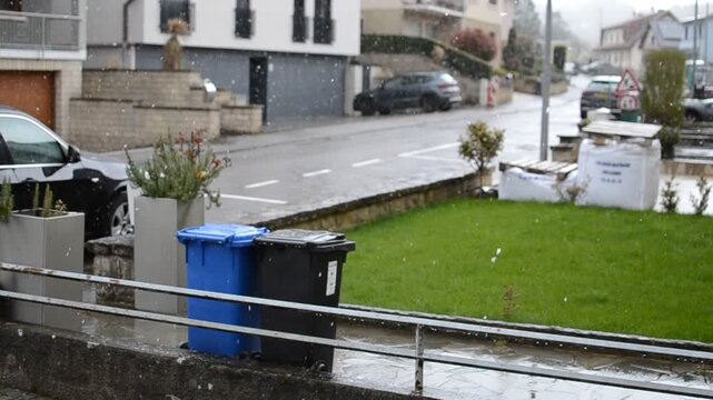 Ettelbruck, Luxembourg, March 26, 2026: Snowing in Luxembourg, winter came back in spring, newsworthy