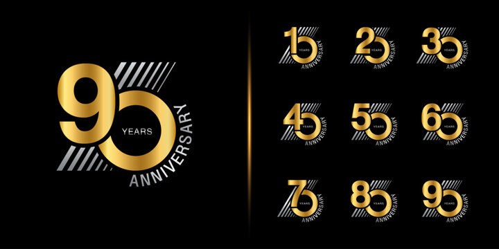 Set of premium anniversary logotype. Golden anniversary celebration emblem design.