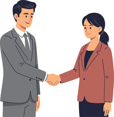 Fototapeta premium Business partnership illustration of man and woman shaking hands
