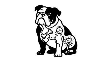 Obraz premium Minimalist Bulldog with Comic Elements Line Art, Monochrome Vector Illustration of Pet Humor and Playfulness