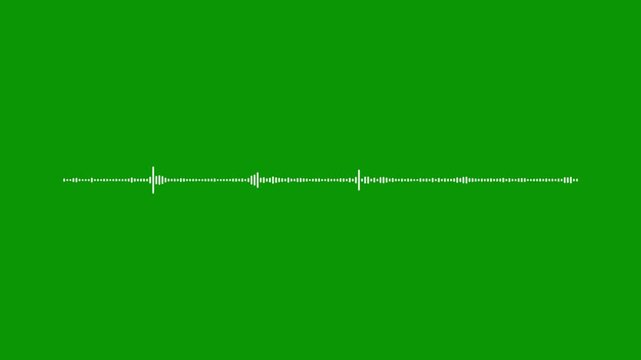 Abstract white signal wave, sound frequency animation, chroma key green screen, 4k music visualizer, electronic audio equalizer, voice record signal, digital beat visualization.