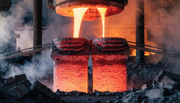 Square billet casting captures the solidifying steel in thick molds highlighting the robust shape formation essential for subsequent heavyduty rolling operations.