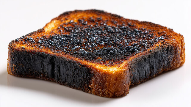 Burnt toast, a piece of toast that is so overcooked that it is completely black and charred.