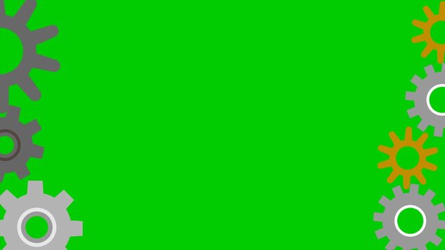 Animated 4K Gear Cogwheel Frame Overlay, Green Screen Chroma Key, Mechanical Parts Rotating and Forming Border for Industrial Technology Videos, Motion Graphics Elements.
