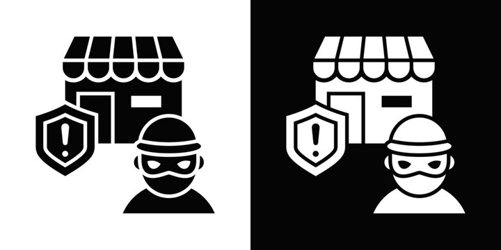 Shoplifting Prevention Icon In Black And White Filled Style.