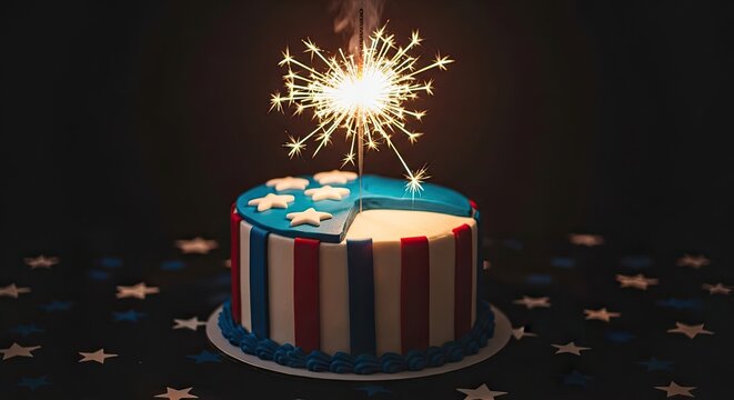 Celebrating labor day with patriotic cake and sparkler on american holiday