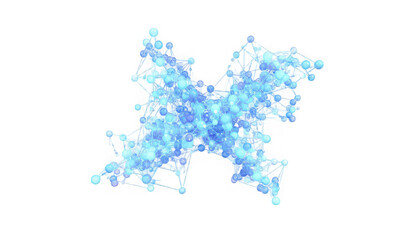 Fototapeta premium A 3D molecular structure model with blue nodes and connections on a black background on transparent background