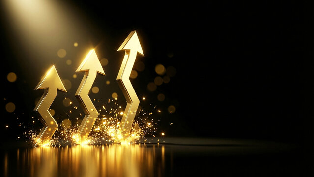 Shimmering golden W-shaped arrow with bright particle effects on dark ambient backdrop