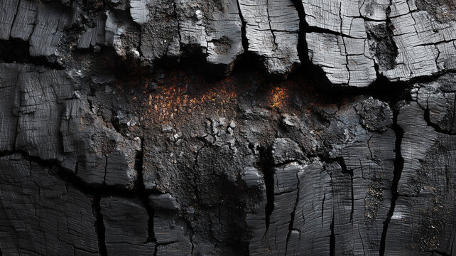 The texture of the wood was charred with a blackened surface due to the very hot fire.