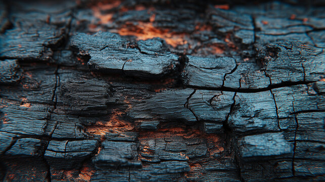 The texture of the wood was charred with a blackened surface due to the very hot fire.