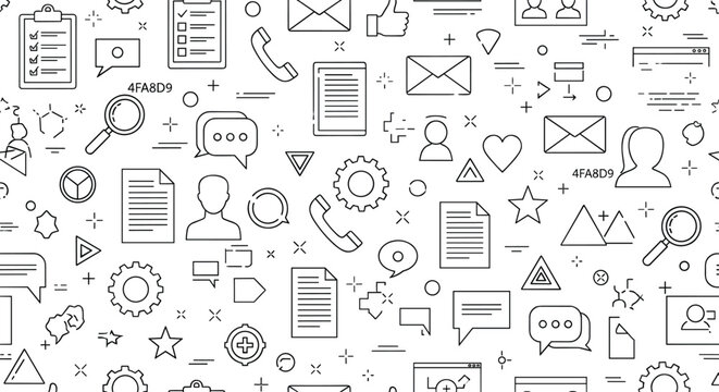 Business Communication and Document Management Vector Icons Featuring Emails, Phone Calls, Messages, and Checklist Elements