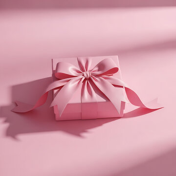 Delicate Pink Gift Box with Satin Ribbon Bow on Pastel Surface  Elegant Minimal Gift Concept