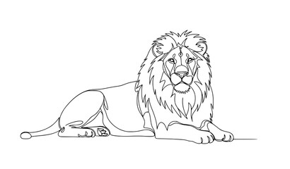 Continuous line drawing side profile male lion wildlife conservation minimalist safari zoo vector illustration © MdAiyub
