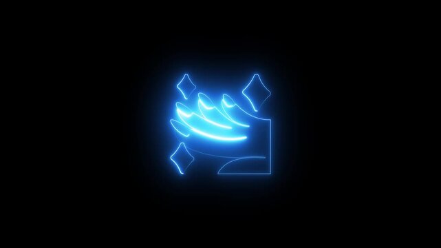 Glowing Blue Neon Hand Gesture with Diamond Shapes on Black Background
