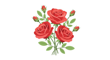 Fototapeta premium A vibrant bouquet of roses with green leaves on stems