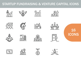 Fototapeta premium Startup fundraising and venture capital icons collection in a linear style