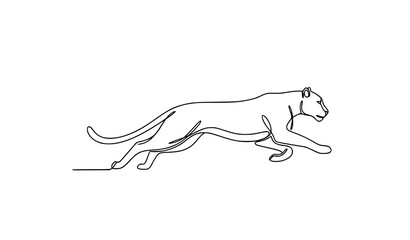 One line drawing running leopard logo fast cheetah mascot dynamic minimalist vector illustration © MdAiyub