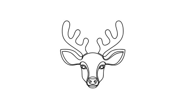 Abstract cute deer face continuous line logo trendy reindeer mascot minimalist vector design