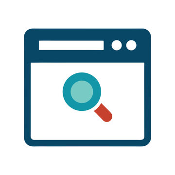 Browser window with magnifying glass search find explore investigate research query analyze browse