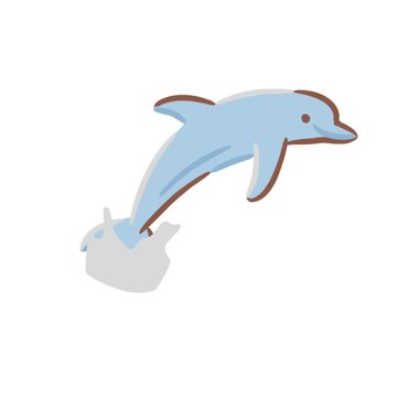 Animated cartoon dolphin jumping above ocean water with splash showing playful motion energy and dynamic marine life action