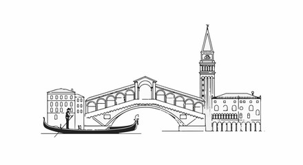 Fototapeta premium Venetian canal scene with a gondola and a famous arched bridge