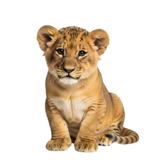Obraz premium Adorable lion cub sitting on black background