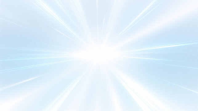 明るい白と青の爆発的な光の放射、抽象的な背景デザイン