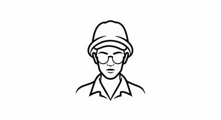 Obraz premium Stylized line drawing of a person wearing a hat and glasses