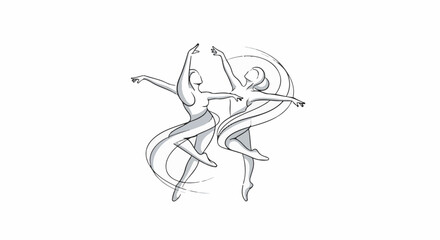 Fototapeta premium Two abstract figures in graceful ballet poses, adorned with flowing lines