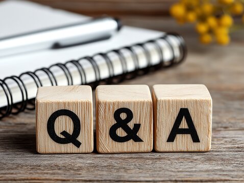 木製ブロックのアルファベットでQ&Aとデザインされたカスタマーサポートやよくある質問のイメージ