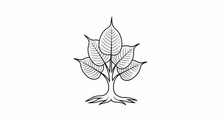 Fototapeta premium Stylized line art drawing of a tree with multiple leaves and roots