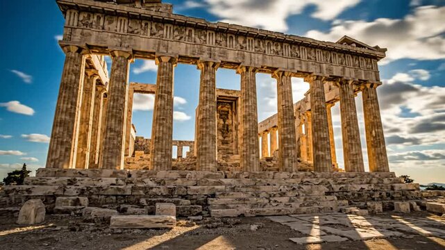 Majestic Parthenon Temple Athens Greece Ancient Landmark Sunburst Time Lapse