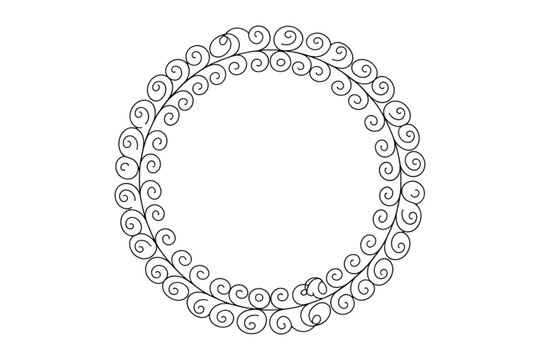 Circular wreath frame composed of continuous hand drawn scrollwork and floral swirl patterns Vector