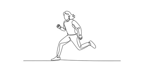 Fototapeta premium Minimalist continuous line art illustration of a person running on a white background