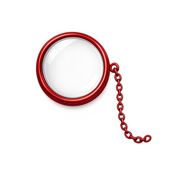 : 3D illustration of a red classic monocle with gold chain