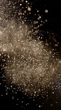 Natural organic dust particles float in black background with visible movement and texture captured on VSRExport for clear viewing