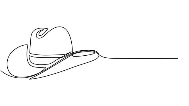 Cowboy hat One continuous single line hand drawn isolated background  template, Animated self drawing  One line art cowboy hat - Minimalist continuous line drawing of western style hat vector