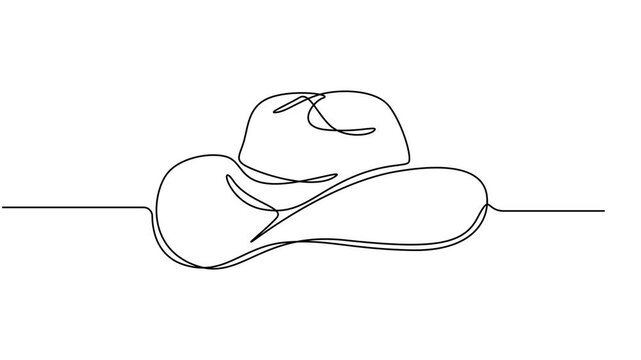 Cowboy hat One continuous single line hand drawn isolated background  template, Animated self drawing  One line art cowboy hat - Minimalist continuous line drawing of western style hat vector