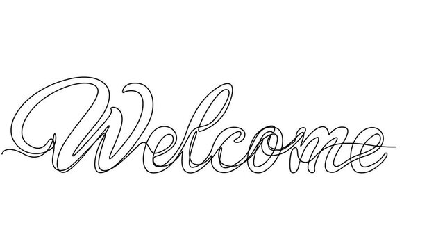 Welcome Quote continuous one line drawing animation, Continuous Line Welcome Icon, Monoline Greeting Symbol, One Line Welcome Quote Silhouette, Greeting Message Endless Shape, One Line Welcome Quote