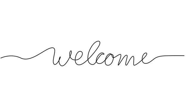 Welcome Quote continuous one line drawing animation, Continuous Line Welcome Icon, Monoline Greeting Symbol, One Line Welcome Quote Silhouette, Greeting Message Endless Shape, One Line Welcome Quote