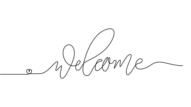 Welcome Quote continuous one line drawing animation, Continuous Line Welcome Icon, Monoline Greeting Symbol, One Line Welcome Quote Silhouette, Greeting Message Endless Shape, One Line Welcome Quote