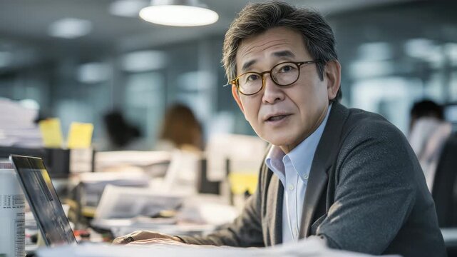 男性がスーツで業務に取り組む姿