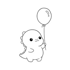 Fototapeta premium Cute Black and white Kawaii dinosaur for coloring book