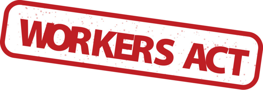 Workers Act red rubber stamp vector, weathered grunge labor law seal, industrial employment legislation sign, legal compliance and rights icon