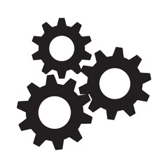 Fototapeta premium Three black gear icons in a triangular formation on white background