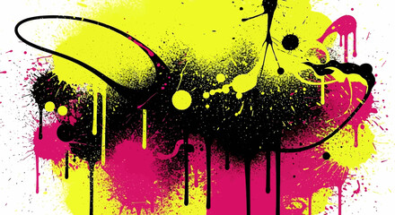 Obraz premium A colorful abstract painting with yellow, pink and black paint