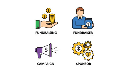 Fototapeta premium Illustrations depicting fundraising roles and campaign elements