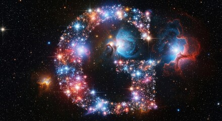 Obraz premium A cosmic letter G formed by stars and galaxies in a starburst pattern.
