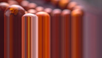 Fototapeta premium Macro view of curved, cylindrical objects with blurred background, varying focus