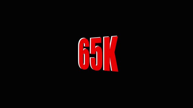 Large Red 65 K Text on Black Background for Social Media Milestone Celebration sixty-five thousand achievement.